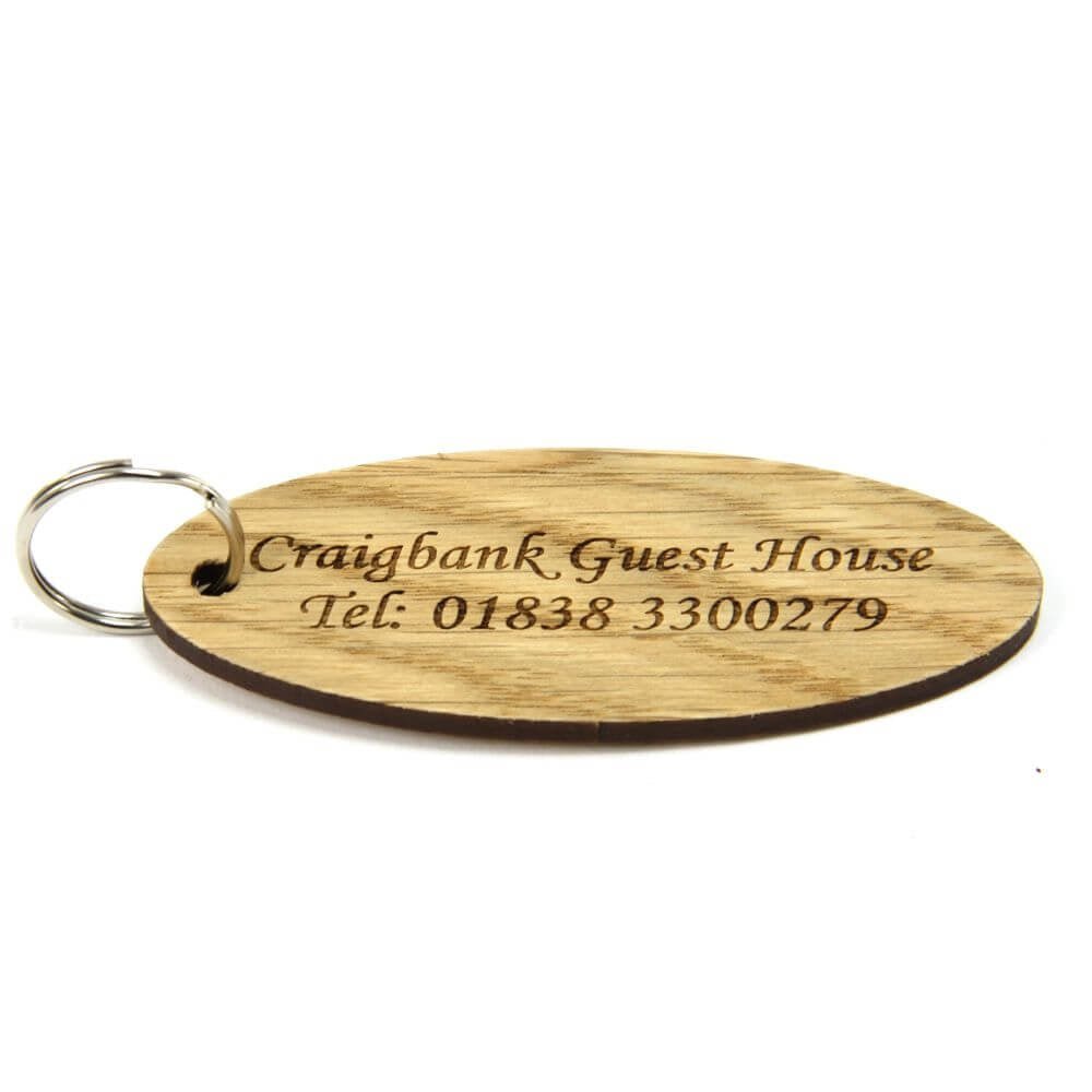 Key Fobs - Engraved Oak Veneer Wood - bhma