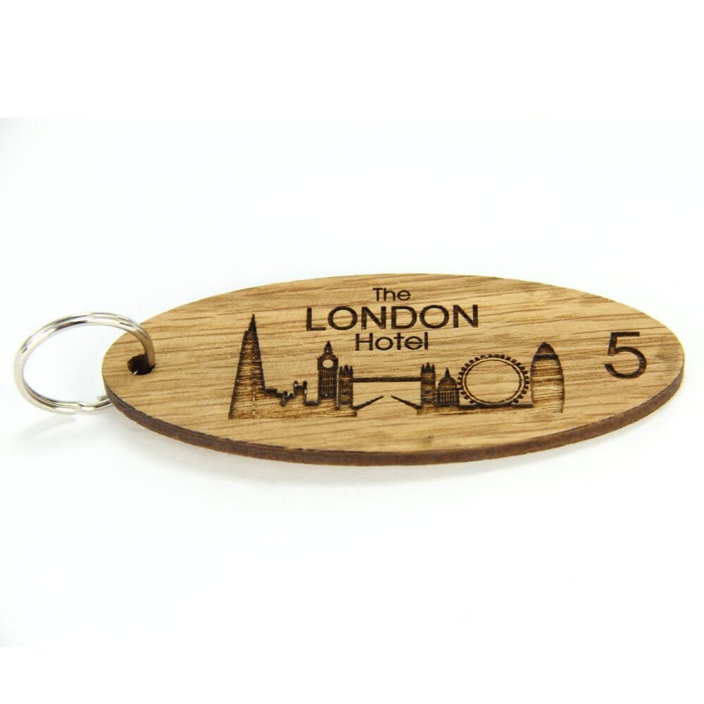 Key Fobs - Engraved Oak Veneer Wood - bhma